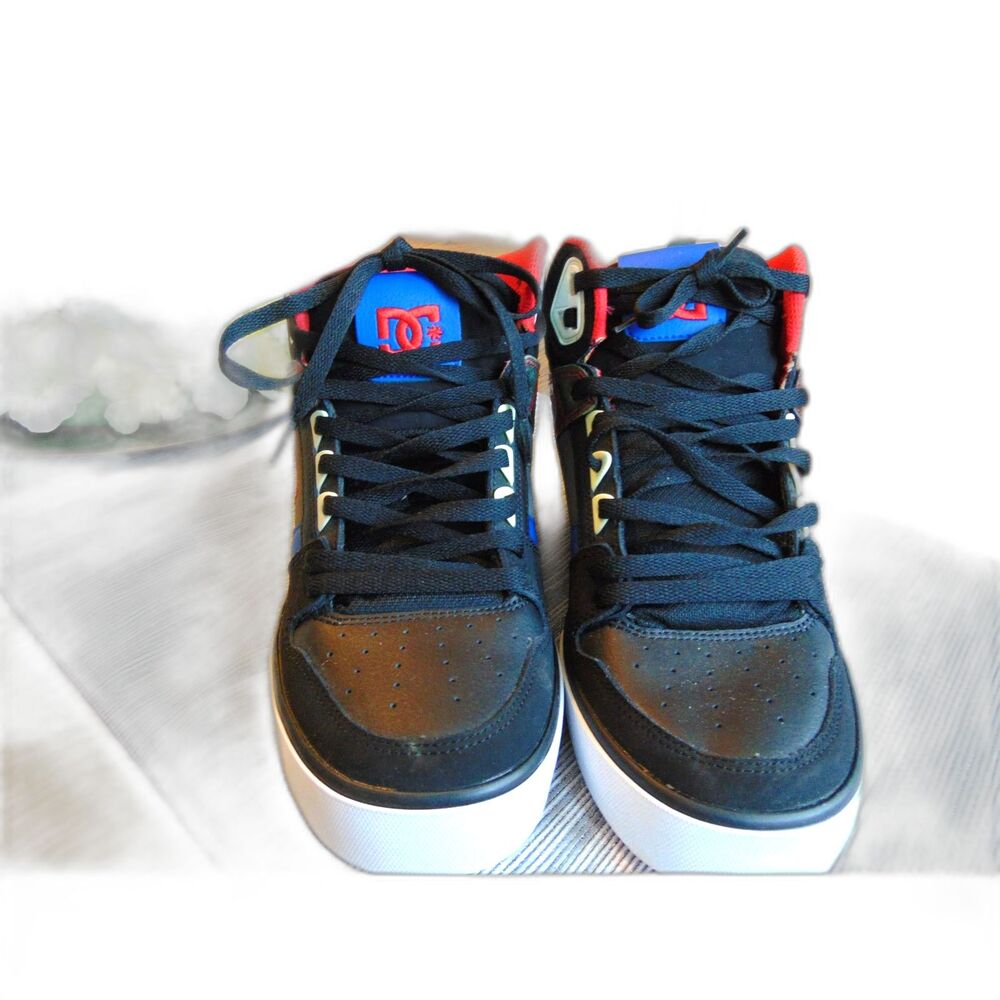 DC High tops Son of Force Black Leather Uppers Size 9 with red & blue trim.